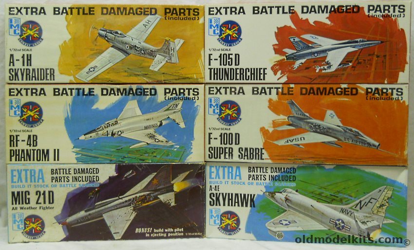 IMC 1/72 481 RF-4B Phantom II Battle Damaged / 482-100 F-100 Battle Damaged / 485-100 A-4 Skyhawk Battle Damaged / 486-100 Mig-21 Battle Damaged / 484 A-1H Skyraider Battle Damaged / 483 F-105D Thunderchief Battle Damaged plastic model kit